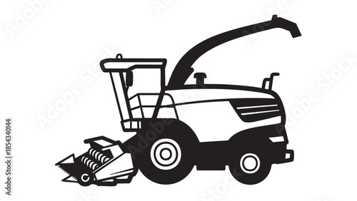 A combine harvester illustration on a white background from a side view