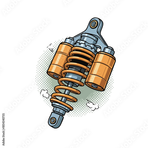 High-Performance Motorcycle Shock Absorber Component with Dual Reservoirs and Spring.