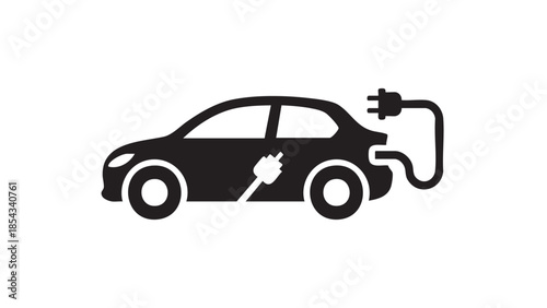 Electric vehicle charging at a station with a plug connected to the car