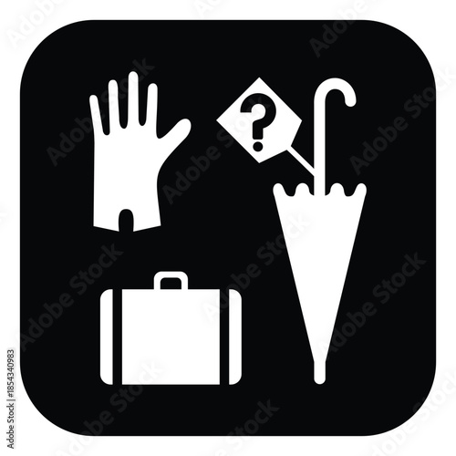 Lost and Found Icon with Stylized Bag and Question Symbol for Public Facilities – High Quality Vectorial Stock Image