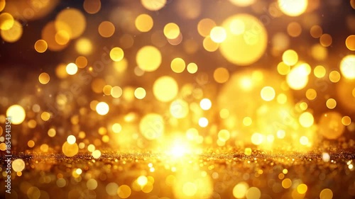 Abstract golden bokeh background with glittering lights creating a warm and festive atmosphere.