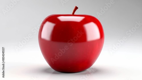A vibrant and glossy red apple, showcasing a perfect form against a plain background.