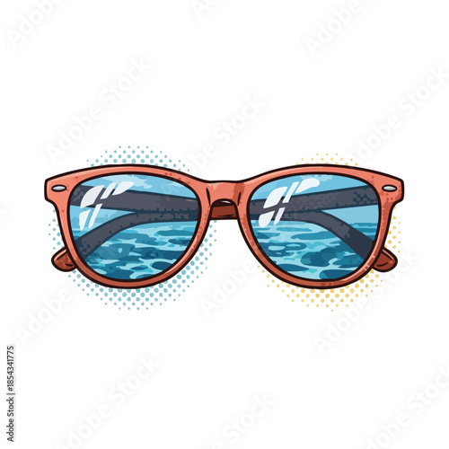 Summer Vacation Sunglasses Reflecting Tropical Ocean Water with Sunlight and Ripples.