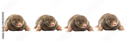 Set of Realistic Mole Collection, Detailed Underground Mammal Illustration, Wild Burrowing Animal Set, Isolated on Transparent PNG Background, Oil Paint