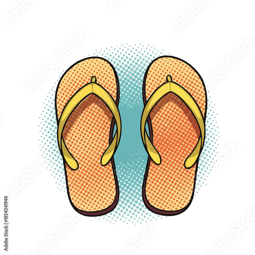 Vibrant Comic Book Style Flip Flops on a Retro Background for Summer Lifestyle.