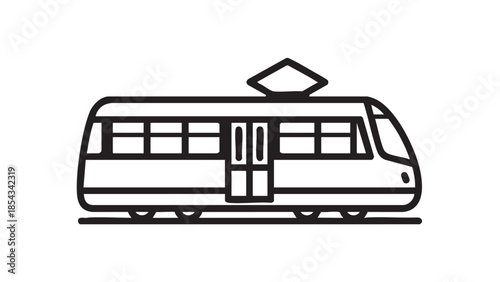 Modern Train Traveling Through Urban Landscape Viewed from the Side