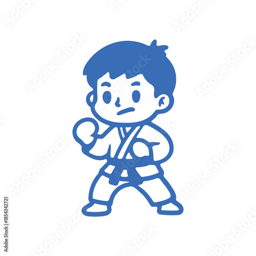 cartoon Boy in Karate Gi Ready for a Fight