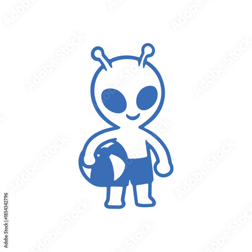 Cute Alien Holding a Beach Ball Illustration