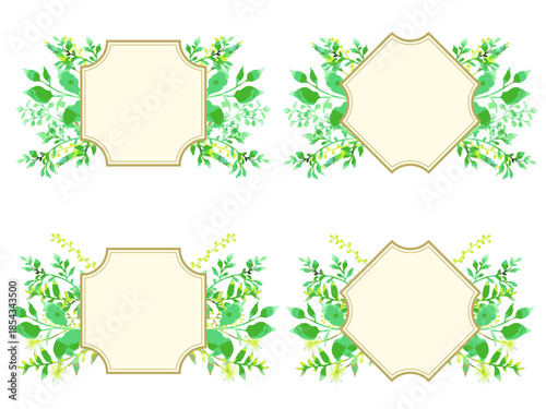 新鮮な植物の装飾つきフレームのセット