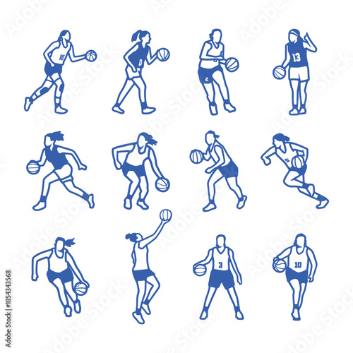 Women playing basketball outline illustration
