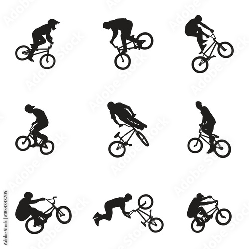 BMX Rider Silhouettes Performing Tricks collection set