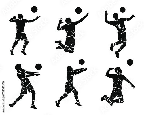 Volleyball Player Silhouette Icons Set collection