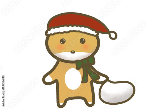 Cute Weasel Santa Character, Kawaii Christmas Illustration