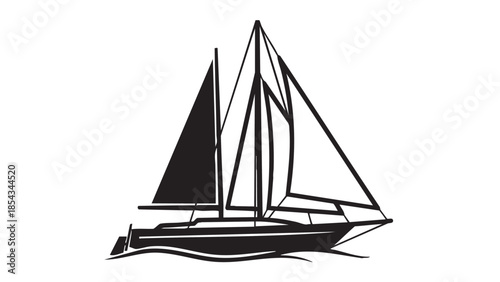 Sailboat navigating through calm waters with billowing sails from a side viewpoint