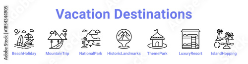 Vacation Destinations Icon Banner and Collection