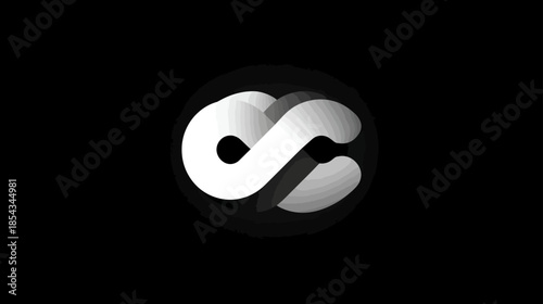 Seamless loop animation of a white 3D abstract continuous shape on a black background, modern digital design, technology, infinity