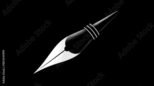 Elegant minimalist abstract graphic of a modern fountain pen nib on a black background, symbolizing writing, art, and communication.
