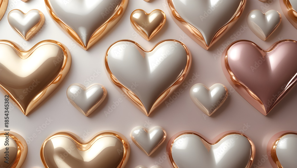 Fototapeta premium Luxury Metallic Heart Pattern Background with Soft Gold Foil Texture, Elegant Abstract Design for Romantic Branding, Wedding Graphics, Premium Packaging and Editorial Use