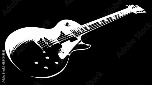 Stylized Black and White Electric Guitar Illustration, High Contrast Design for Music, Rock and Roll Themes, and Creative Projects