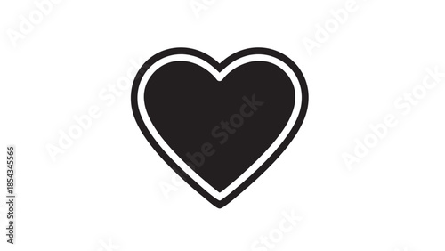 A black heart icon on a white background viewed from directly above