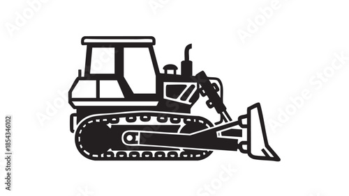 A bulldozer illustration on a white background viewed from the side