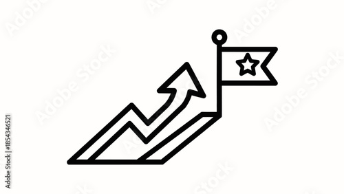 Line graph showing an upward trend leading to a flag with a star, symbolizing business growth, goal achievement, and success.