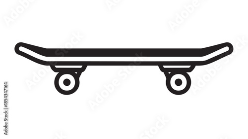 A skateboard is depicted in a simple illustration with a plain white background