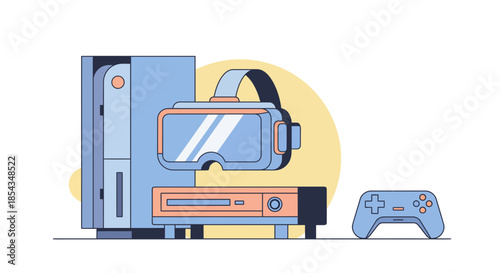 Modern gaming setup featuring console VR headset and controller for immersive entertainment.