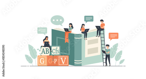 People reading books and using laptops for education and learning.