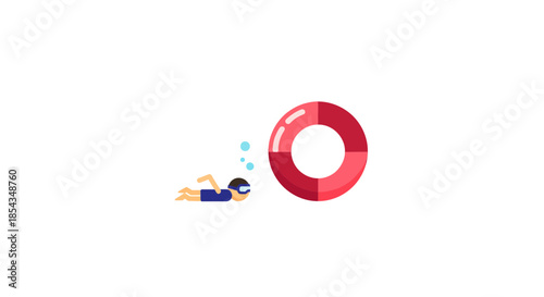 Swimmer with life preserver floating in the water enjoying the summer.
