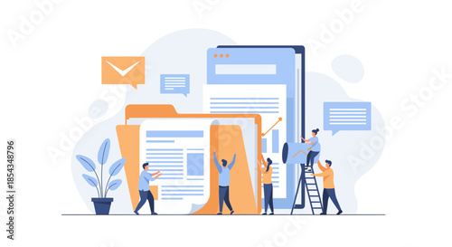 Teamwork and collaboration in document management and data analysis.