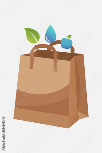 Eco-friendly shopping bag with fresh produce and water droplet symbols