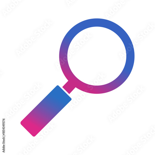Magnifying glass icon with a gradient of blue and pink on a white background