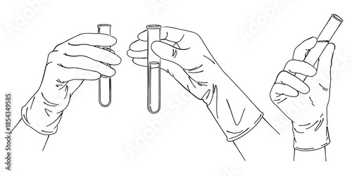 試験管を持つ手元の線画イラスト｜研究・検査・医療イメージ