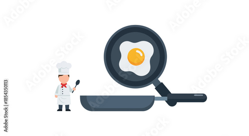 Chef preparing a delicious fried egg in a nonstick pan for breakfast.
