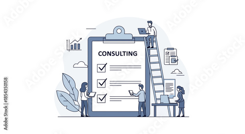 Consulting checklist with business people working on project management and planning.