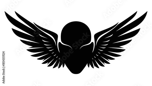 A silhouette of a face with wings spread wide viewed from the front