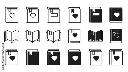 Collection of digital bookmarks and heart icons displayed on various digital documents and tabs