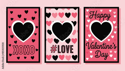 Valentine's Day greeting cards with heart motifs and affectionate messages