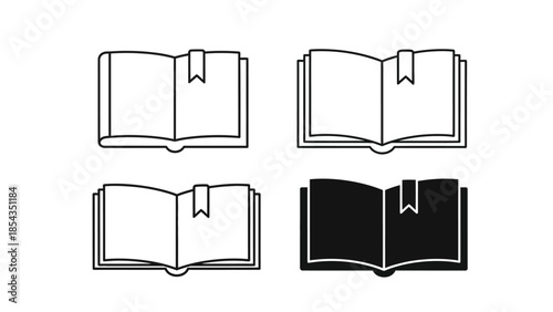 An open book illustration set with varied line styles and shading on a plain white background