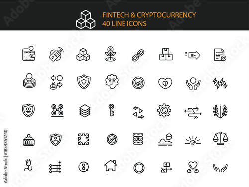 Fintech Cryptocurrency 40 Line Icons Collection With Finance And Digital Currency vector