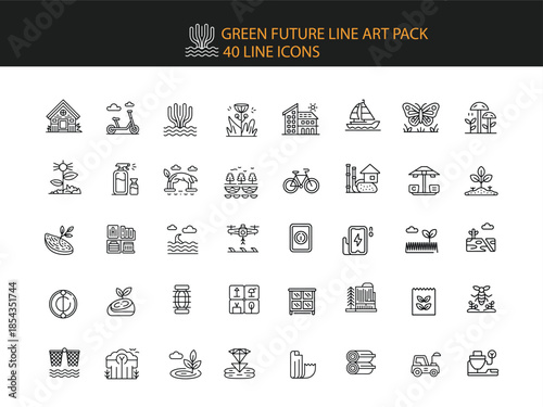 Green Future Line Art Icons Set Eco Technology Nature Environment Icons vector illustration