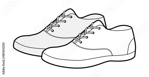 Plimsoll sneaker shoe sketch pair. Lightweight casual footwear for school, gym, summer walk for man woman unisex. Technical fashion illustration, CAD mockup, detailed vector isolated classic style.