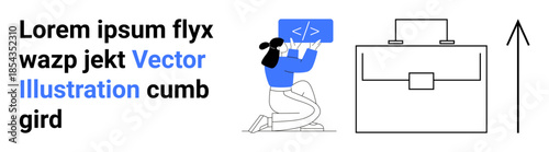 Web development, technology education, career growth, graphic design, software engineering, coding. Woman holding a code snippet. Web development and technology education focus