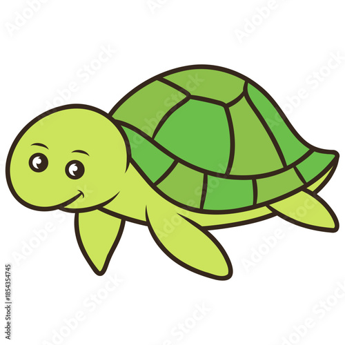 Cartoon Illustration of a Green Turtle
