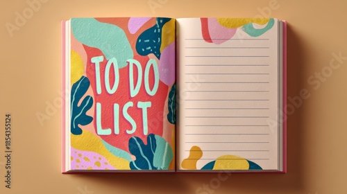 Open Notebook Illustration with ‘TO DO LIST’ Text – Minimalistic Flat-Lay
