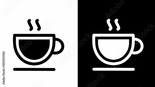 Hot Coffee Cup Steaming Icon Black and White Minimalist Beverage Symbol