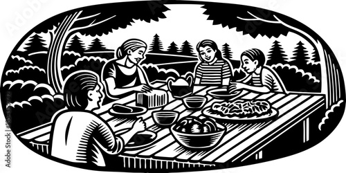 Generations United at a Sunlit Outdoor Family Reunion Table