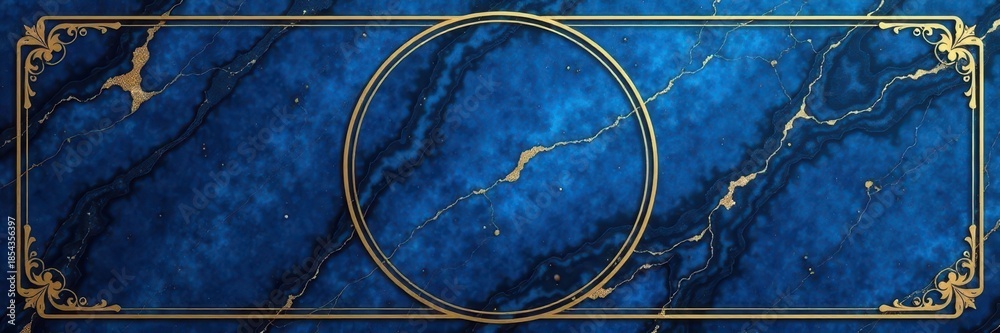 Fototapeta premium Dark blue marble texture with elegant gold frame Circular design, ideal for invitations , background, sleek