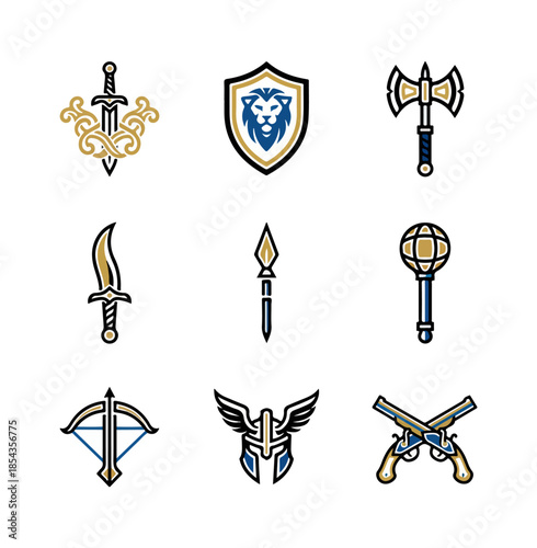 Set of various weapon icons for design and illustration purposes
